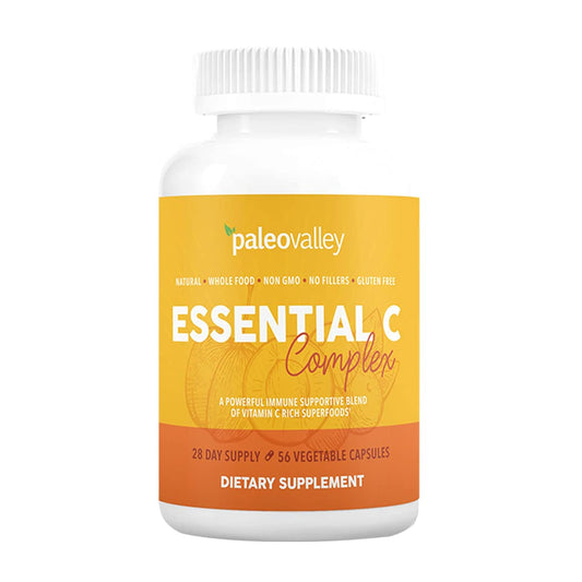 Bottle of Paleovalley Essential C Complex Vitamin C supplement with label