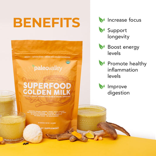 Close-up of Golden Milk powder with turmeric and coconut milk