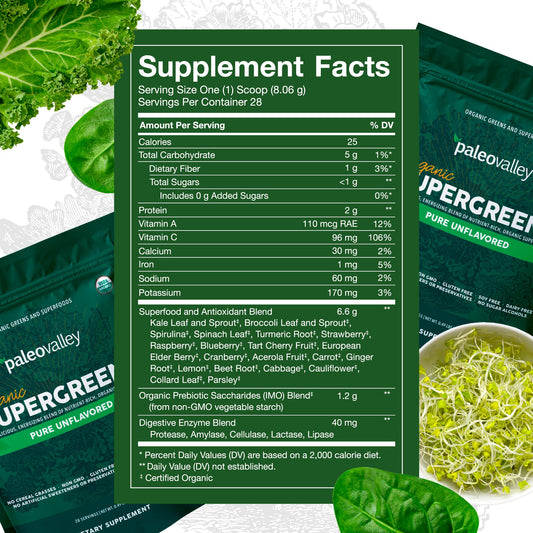 Jar of Paleovalley Organic Supergreens Powder