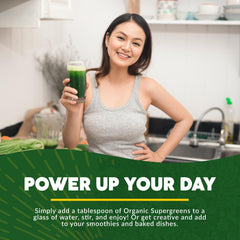 Unflavored raw organic greens powder ready to mix