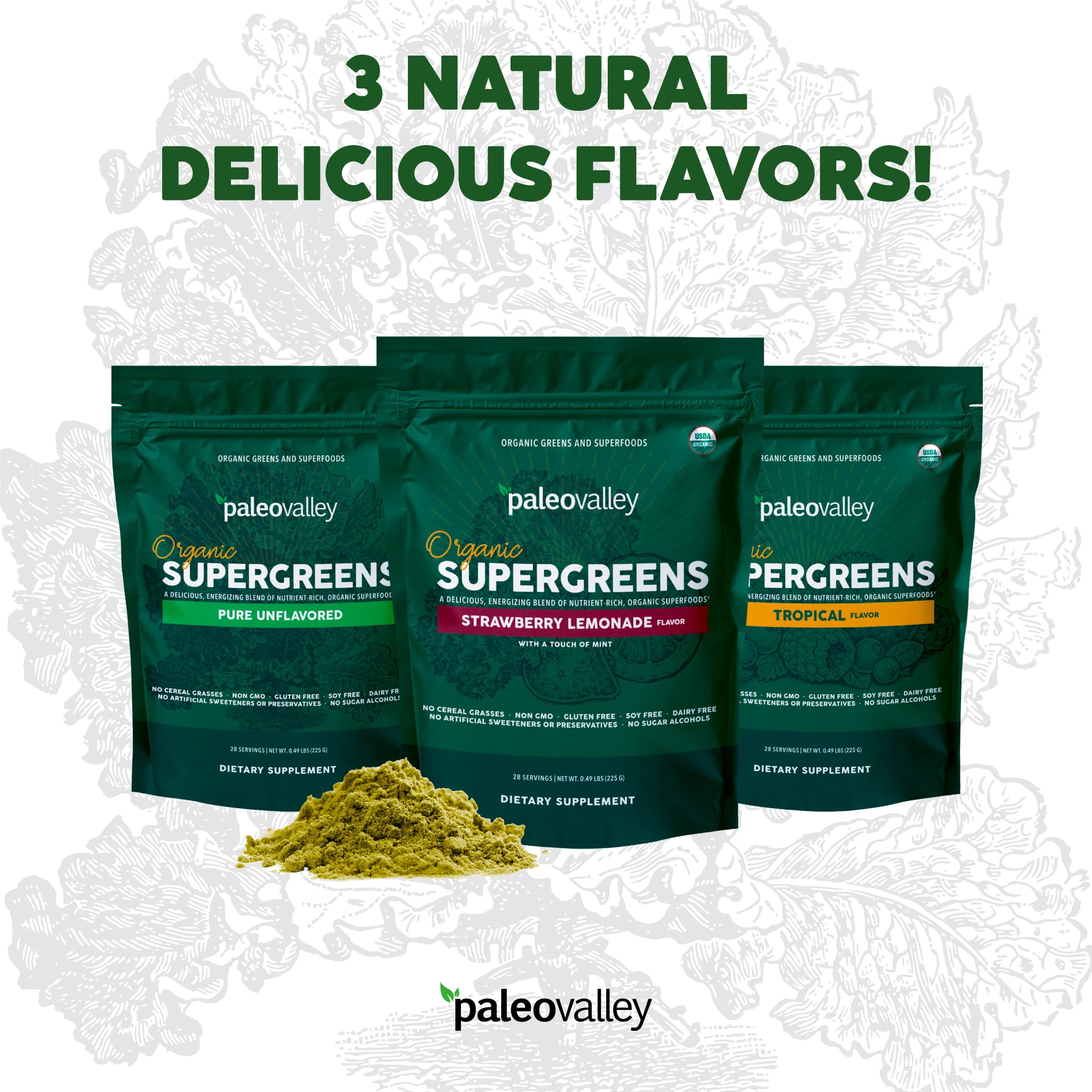 28 servings per container of Paleovalley Supergreens
