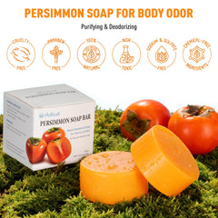 PALFICAB persimmon soap bubble lather close-up emphasizing natural cleansing.