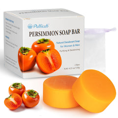 PALFICAB persimmon round soap front view shows easy grip and odor-control formula.