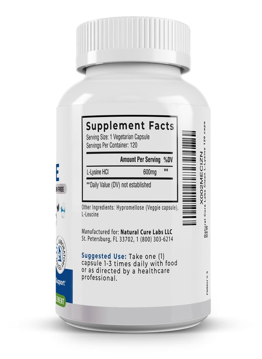 L-Lysine bottle label with supplement facts