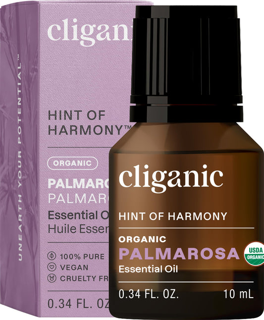 Cliganic Palmarosa essential oil 10ml bottle front view