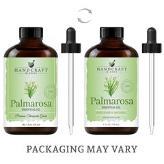 Close-up of Palmarosa oil in a 4 oz bottle