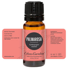 Palmarosa oil bottle with packaging and labeling