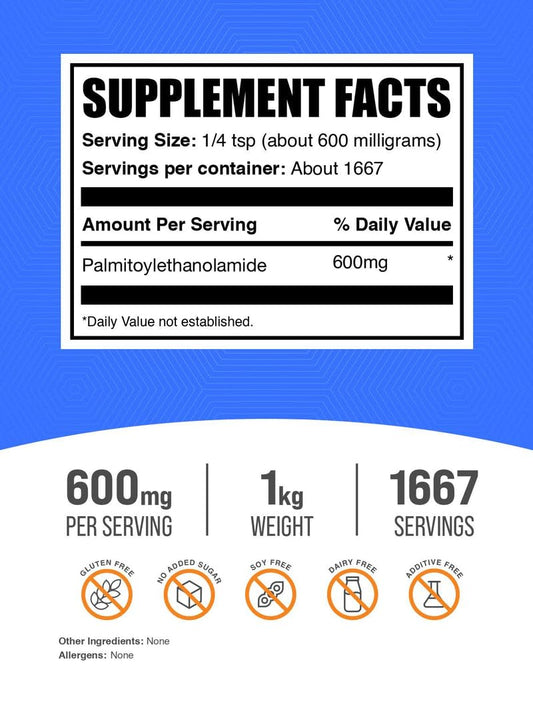 Palmitoylethanolamide powder 1kg packaging with label