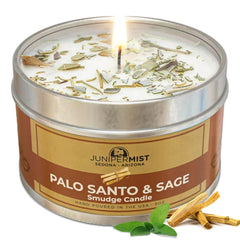 Palo santo and white sage candle 6oz jar close-up