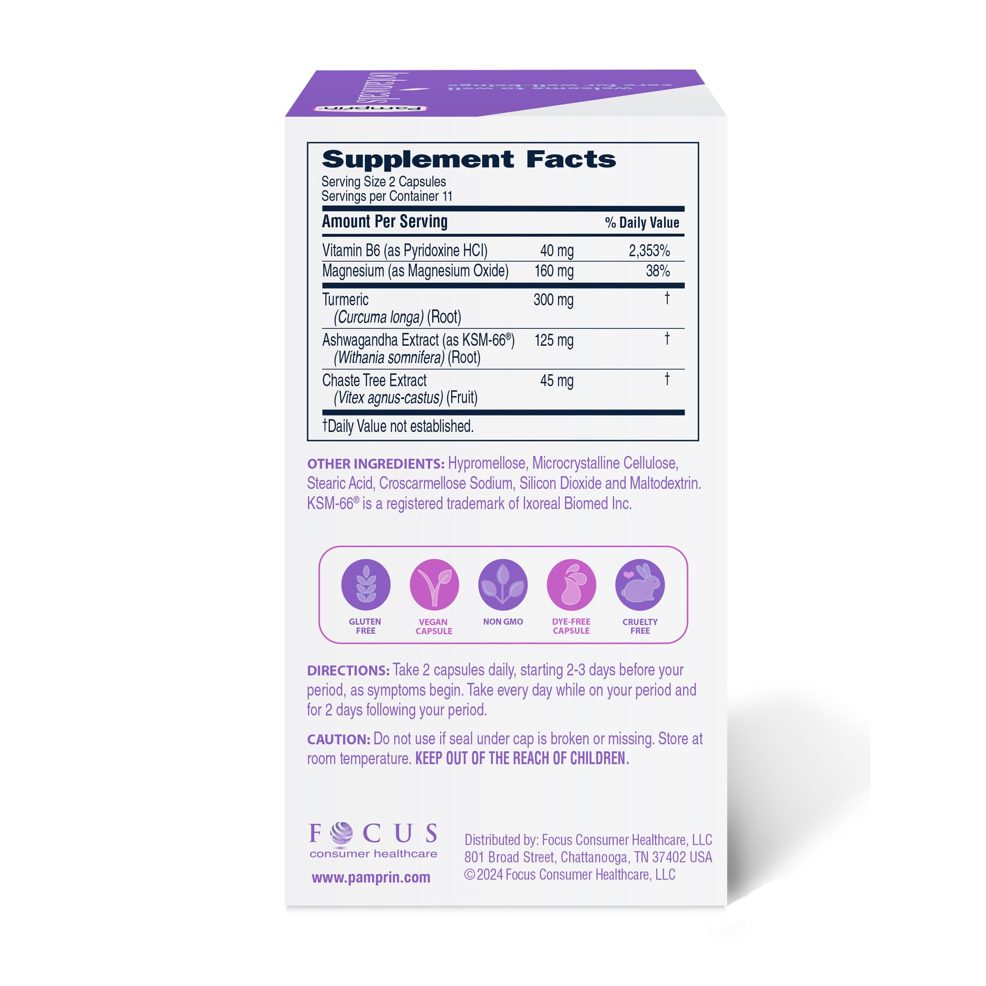 Pamprin Botanicals capsules vegan and gluten-free