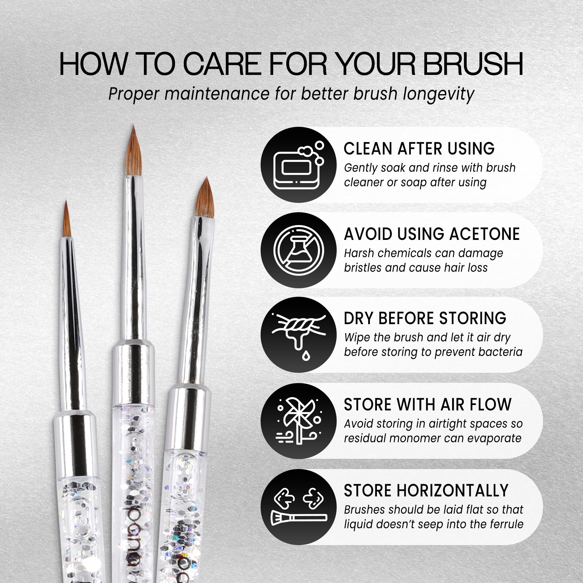 Brush in action on acrylic nails showing sculpting accuracy.