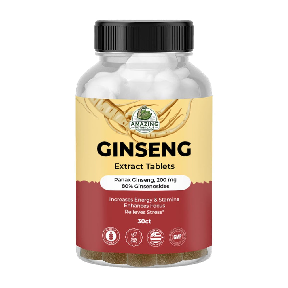 Close-up of Panax Ginseng extract tablets showing texture