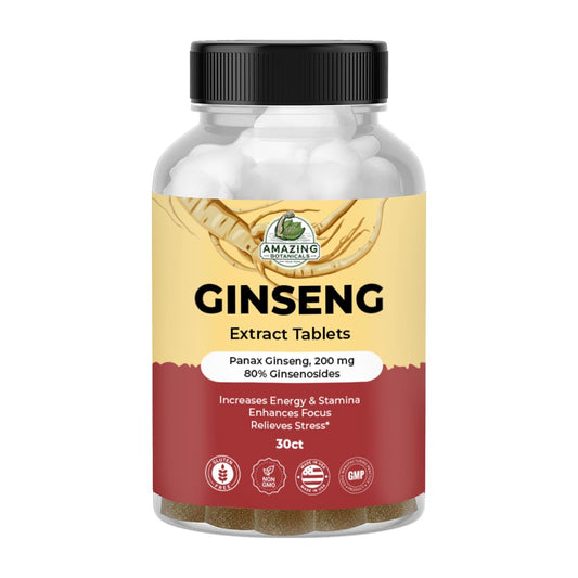 Close-up of Panax Ginseng extract tablets showing texture