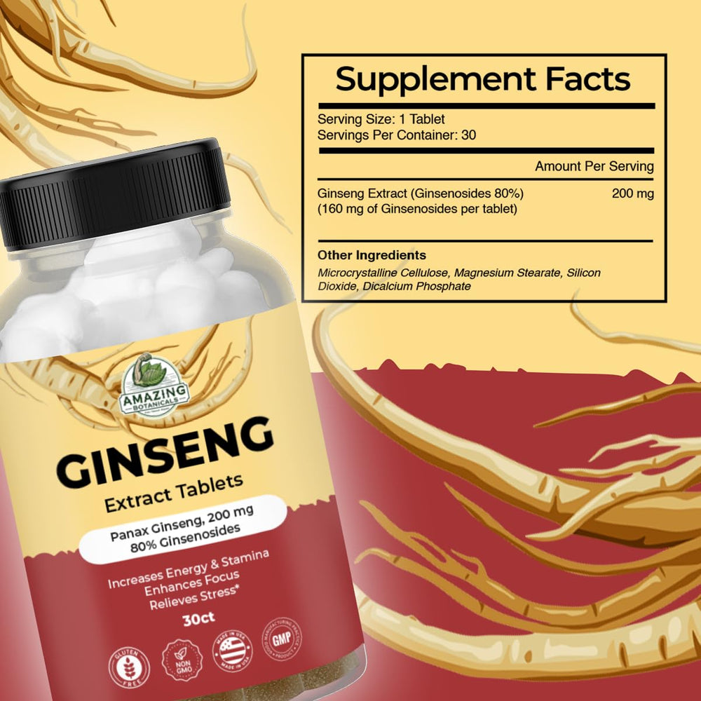 Panax Ginseng tablet bottle with 30 tablets counter