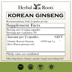 Panax ginseng powder organic Korean 1000mg packaging