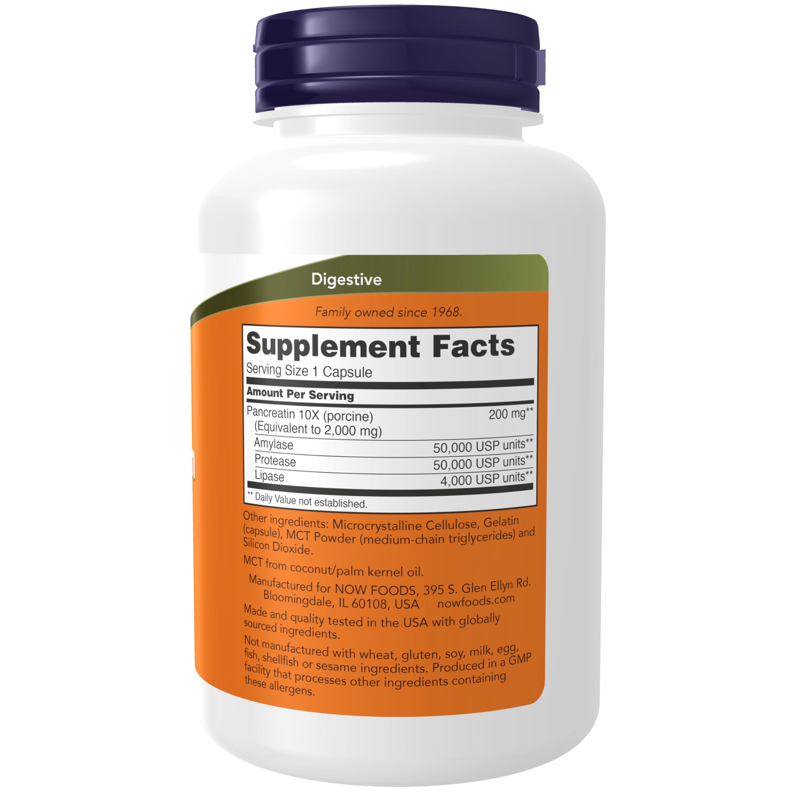 Pancreatin 2000 bottle beside packaging