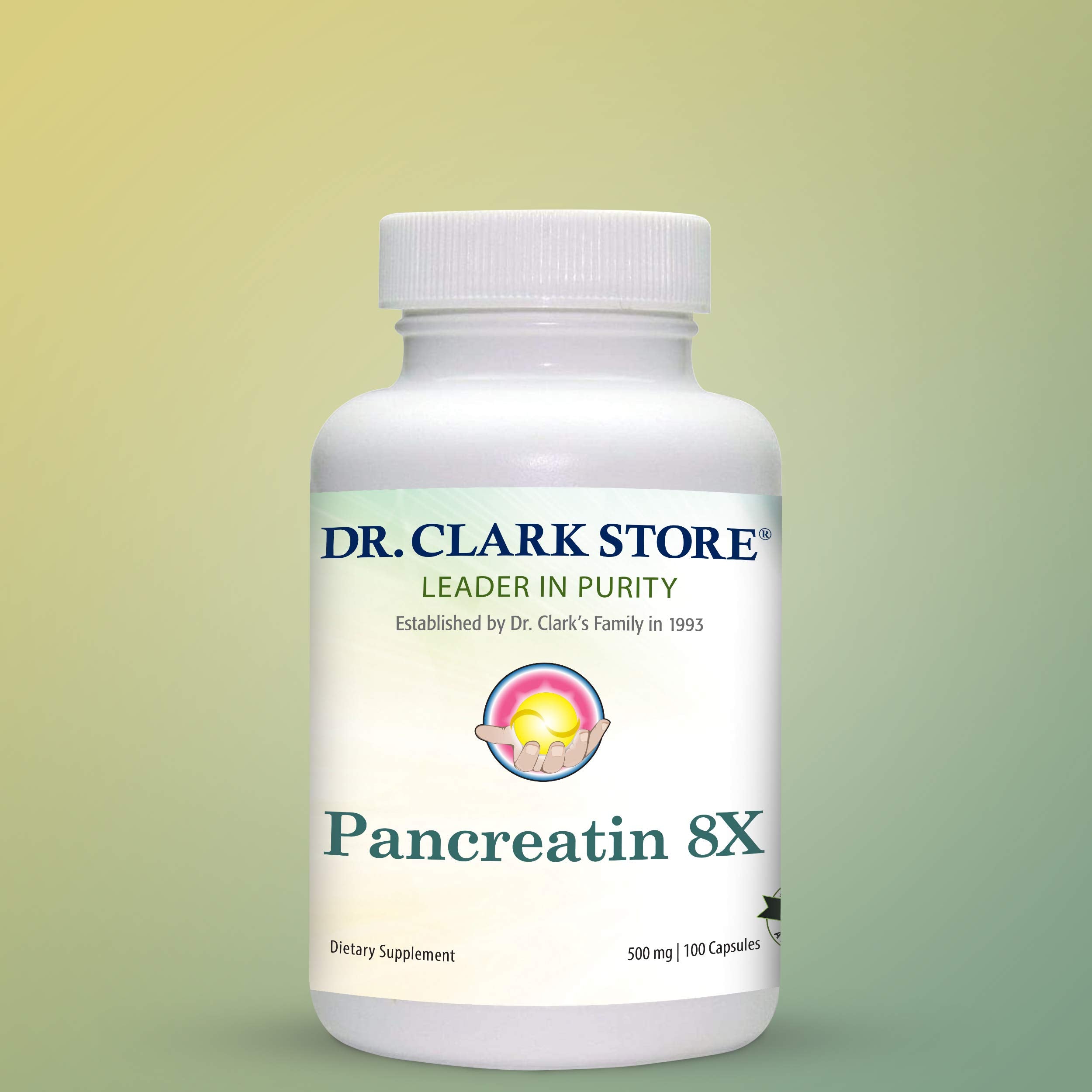 Digestive enzymes label highlighting pancreatin 8X