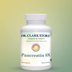 Digestive enzymes label highlighting pancreatin 8X