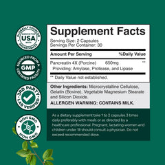 Close-up of Pancreatin label showing GMP and Non-GMO