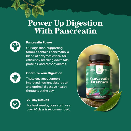 Pancreatin 4X digestive enzymes for carbs fats and proteins illustration