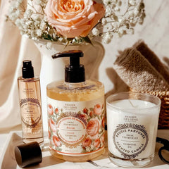 Room ambiance with lit Rose Candle by Panier des Sens