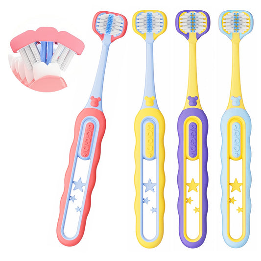 PANIMOSI 3-Sided Toddler Toothbrush – 4-pack packaging