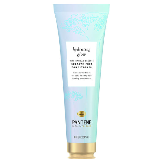 Pantene Hydrating Glow conditioner bottle delivering hydrated, healthy-looking hair.