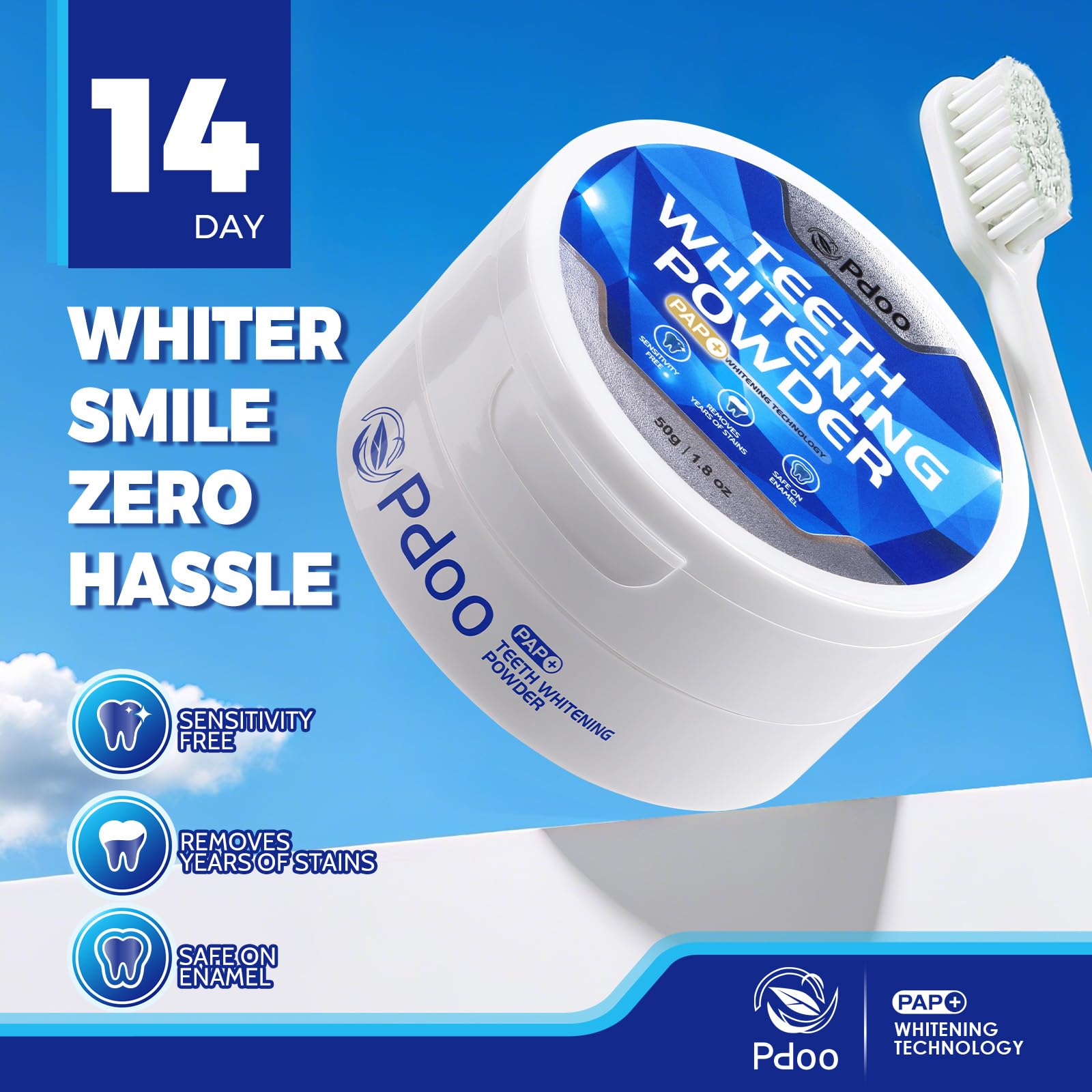PAP whitening formula label indicating enamel safety