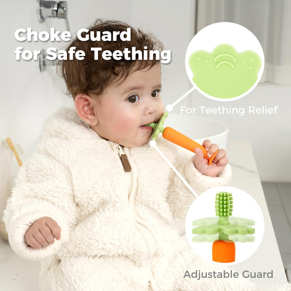 Papablic Baby Toothbrush Teether side view with 360° bristles