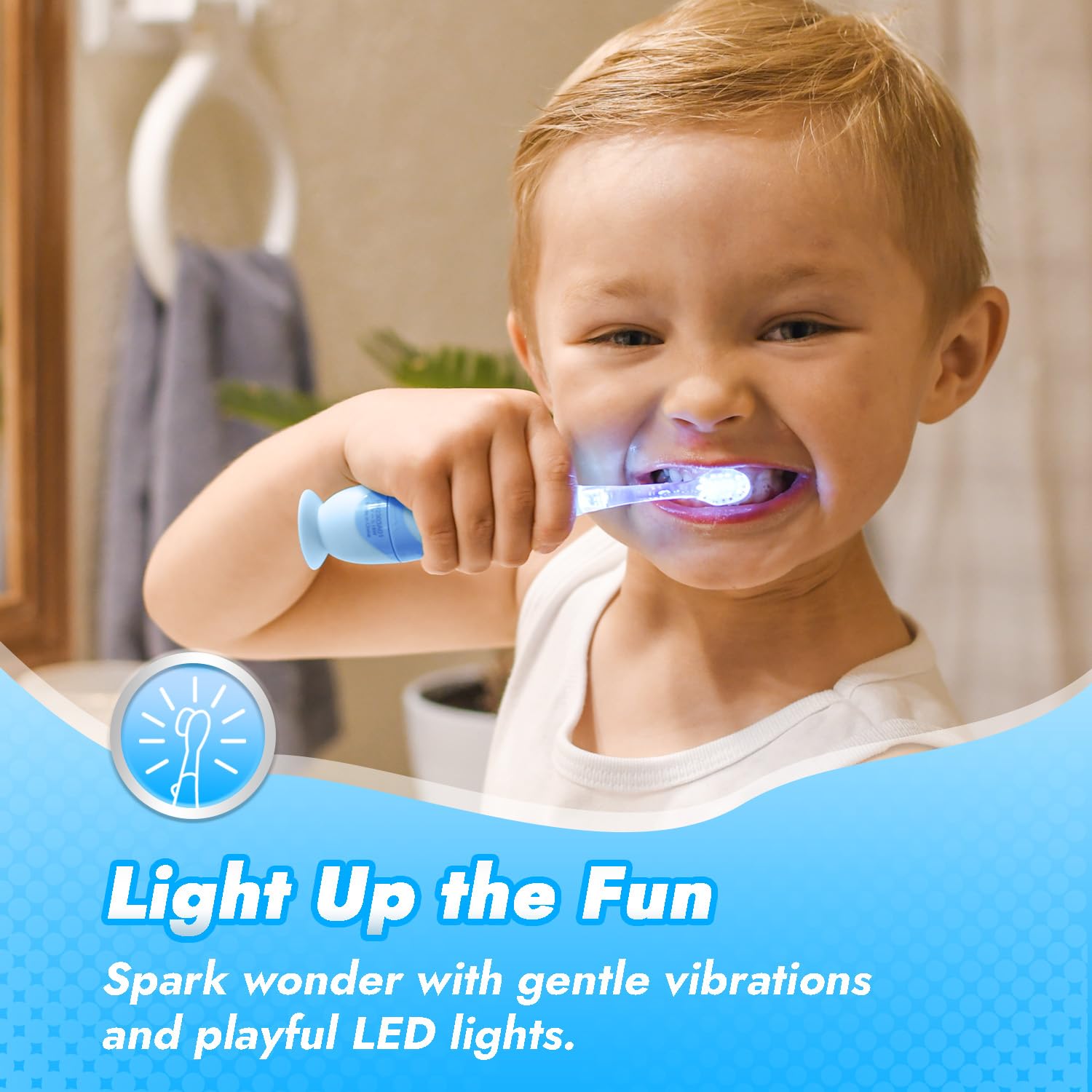LED timer indicator on Pippin toddler toothbrush