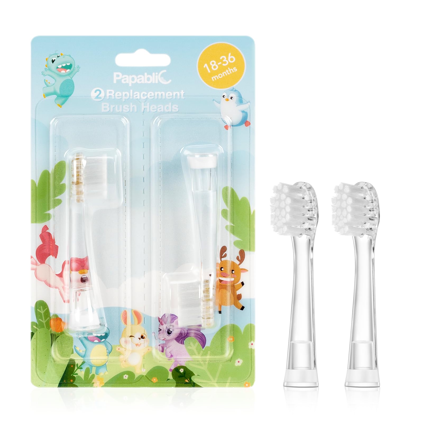 Papablic replacement toothbrush heads (2-pack) compatible with BabyHandy and Toddler Sonic Electric Toothbrushes