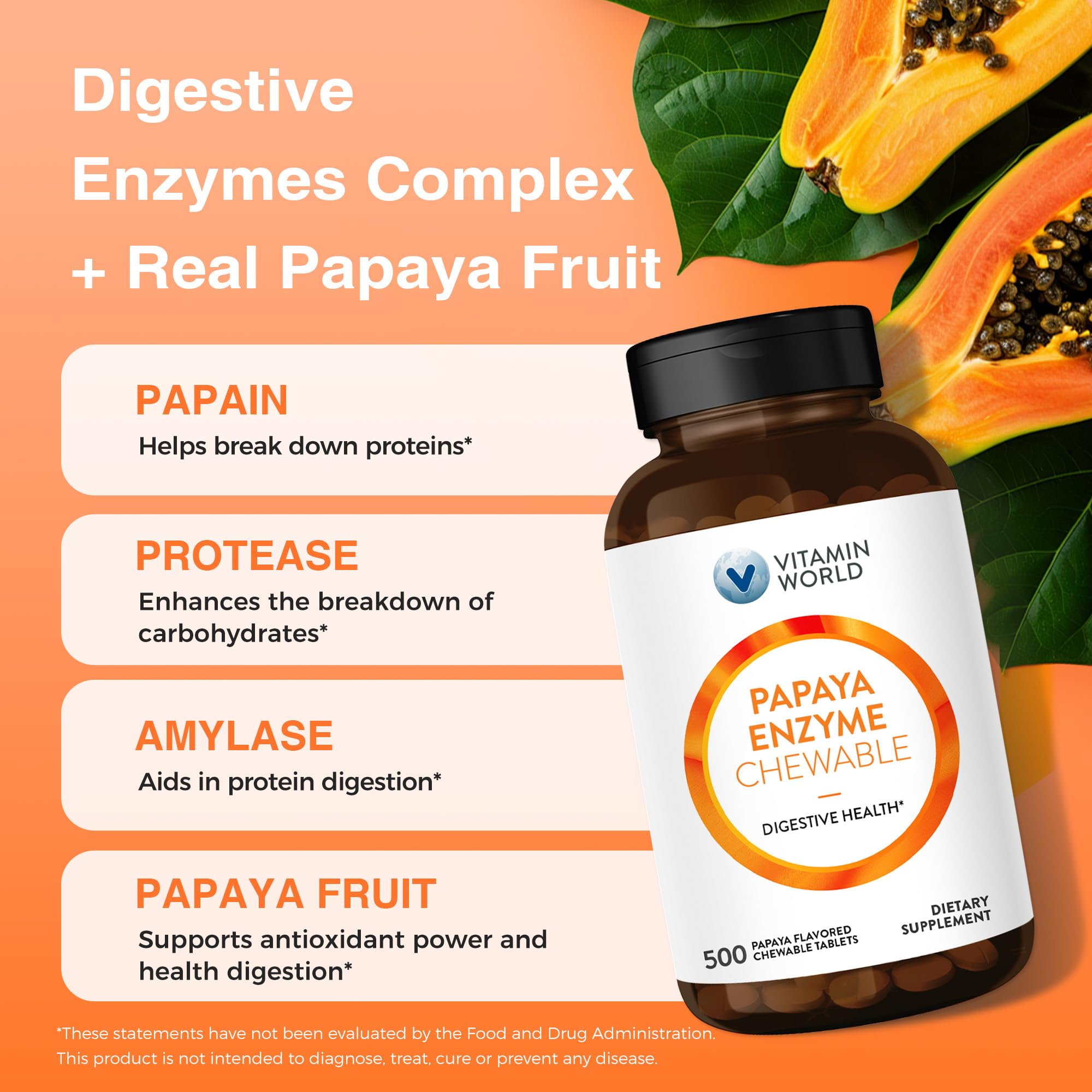 Close-up of Papain, Amylase, and Protease enzyme ingredients