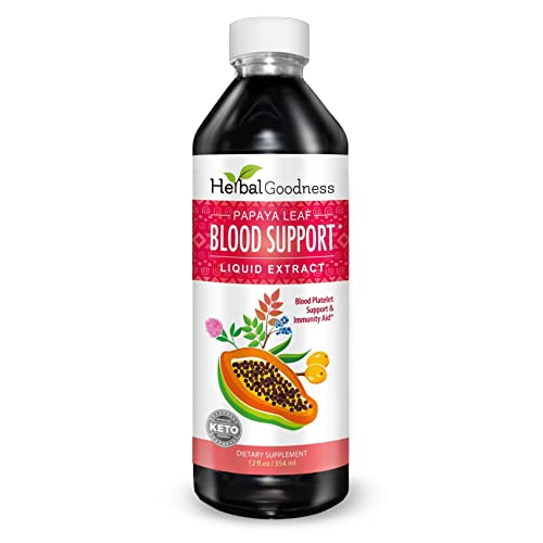 Label close-up of Papaya Leaf Blood Support Liquid bottle