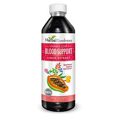 Label close-up of Papaya Leaf Blood Support Liquid bottle