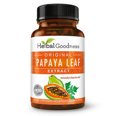 Front view of Papaya Leaf Extract Digestive Enzymes 60/600mg Veggie Capsule bottle – Herbal Goodness