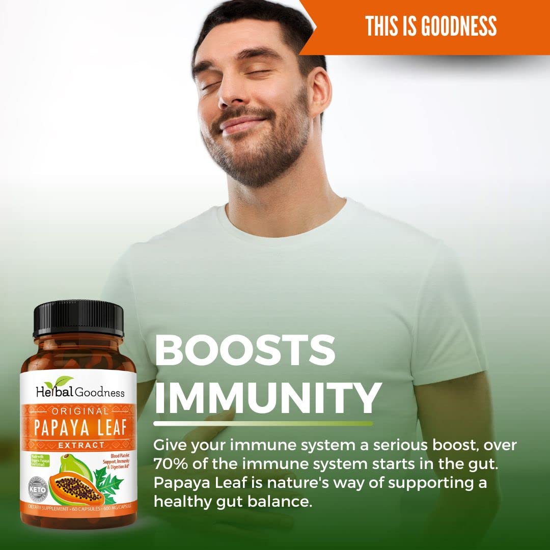 USA-made packaging for Papaya Leaf Digestive Enzymes by Herbal Goodness
