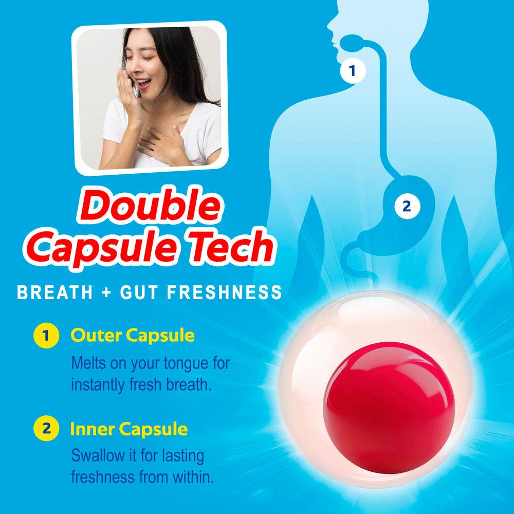 Outer capsule pops in mouth for instant freshness