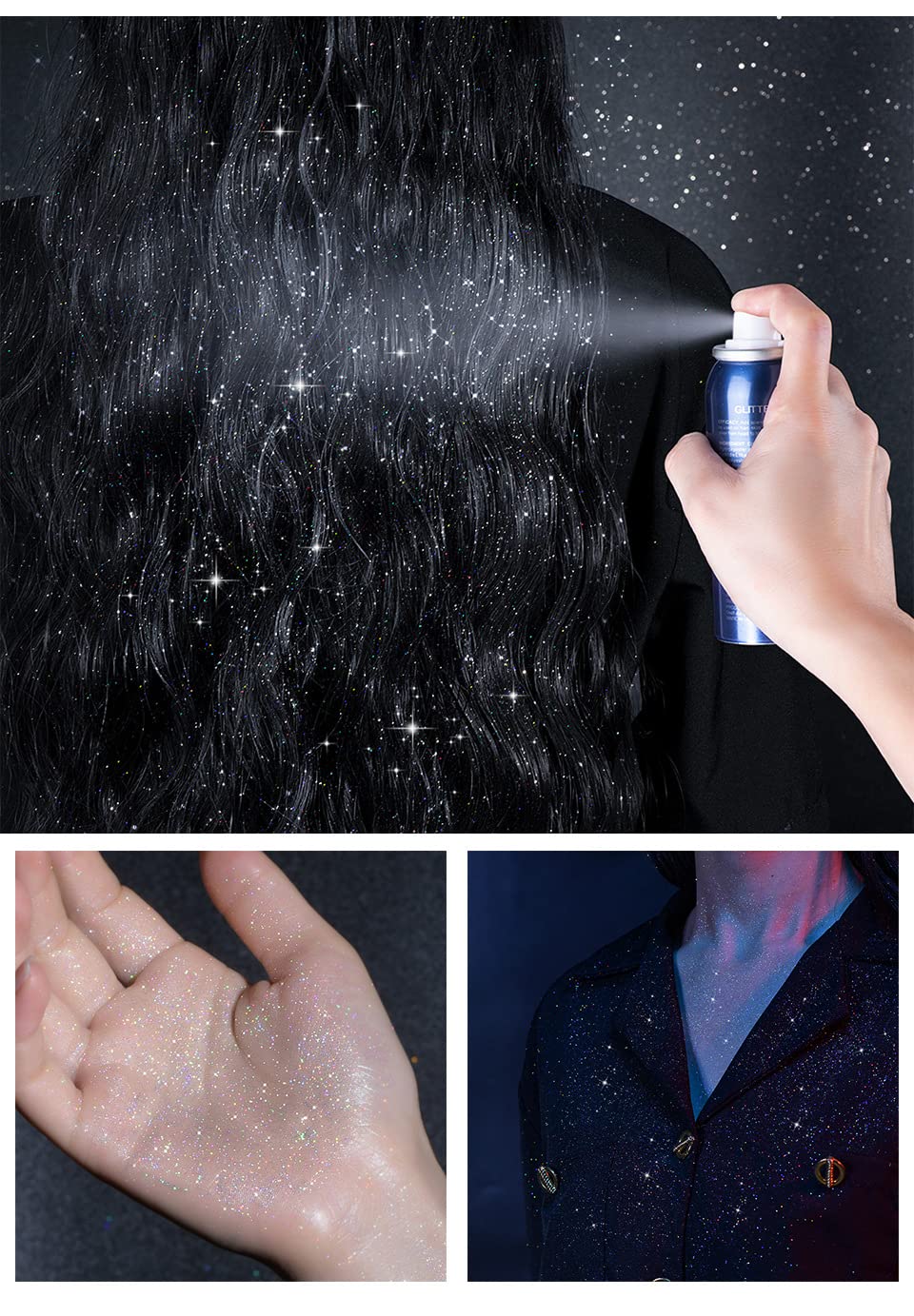 PAQIMAN Body Glitter Spray shimmer on skin highlighting dewy radiance