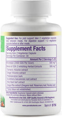 Close-up of Paradise Bromelain supplement bottle label highlighting vegan, non-GMO and gluten-free features