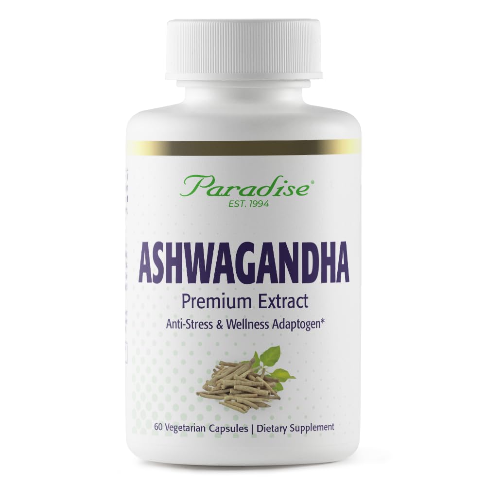 Paradise Herbs Organic Ashwagandha 60 vegetarian capsules bottle