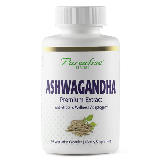 Paradise Herbs Organic Ashwagandha 60 vegetarian capsules bottle