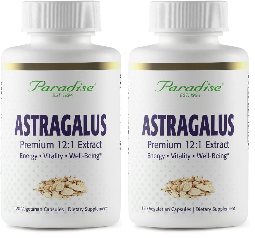 Paradise Herbs Astragalus Extract Vegetarian Capsules – energy, digestive & immune health (120 capsules per bottle, Pack of 2)