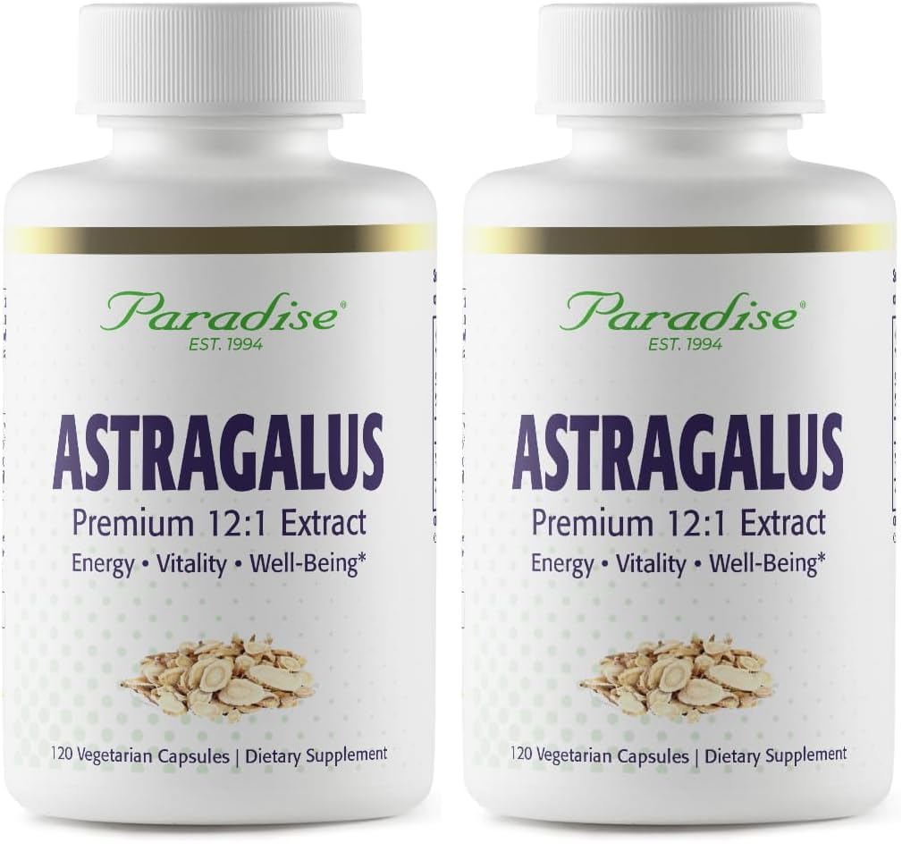 Paradise Herbs Astragalus Extract Vegetarian Capsules – energy, digestive & immune health (120 capsules per bottle, Pack of 2)