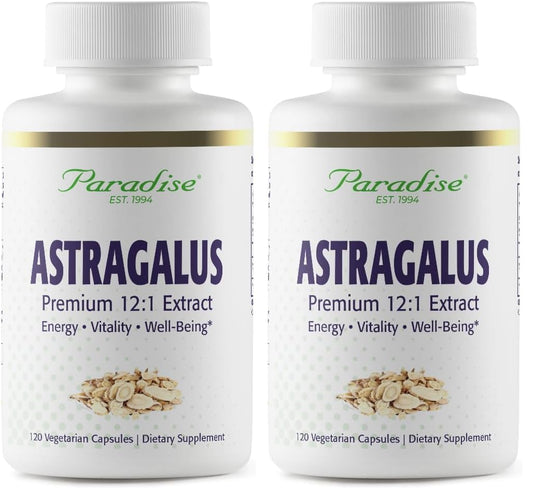Paradise Herbs Astragalus Extract Vegetarian Capsules – energy, digestive & immune health (120 capsules per bottle, Pack of 2)