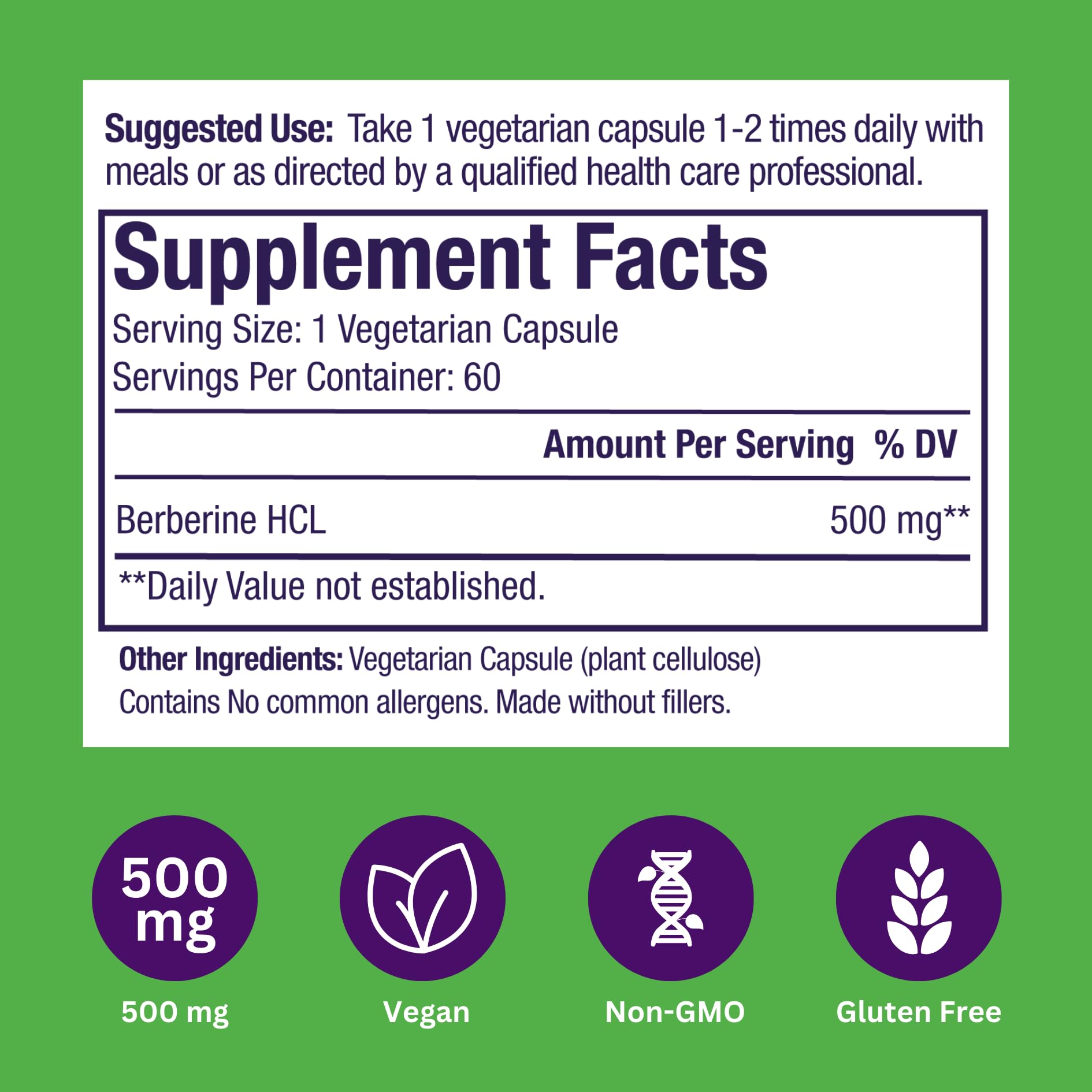 Close-up of Paradise Herbs Berberine 500 mg capsules