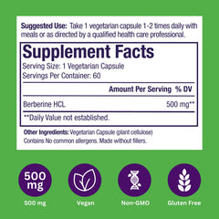 Close-up of Paradise Herbs Berberine 500 mg capsules