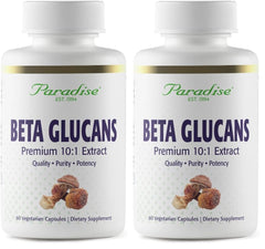 Paradise Herbs Beta Glucans bottle with Agaricus mushroom imagery