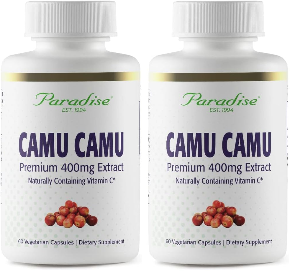 Bottle label and capsules of Paradise Herbs Camu Camu extract 400 mg