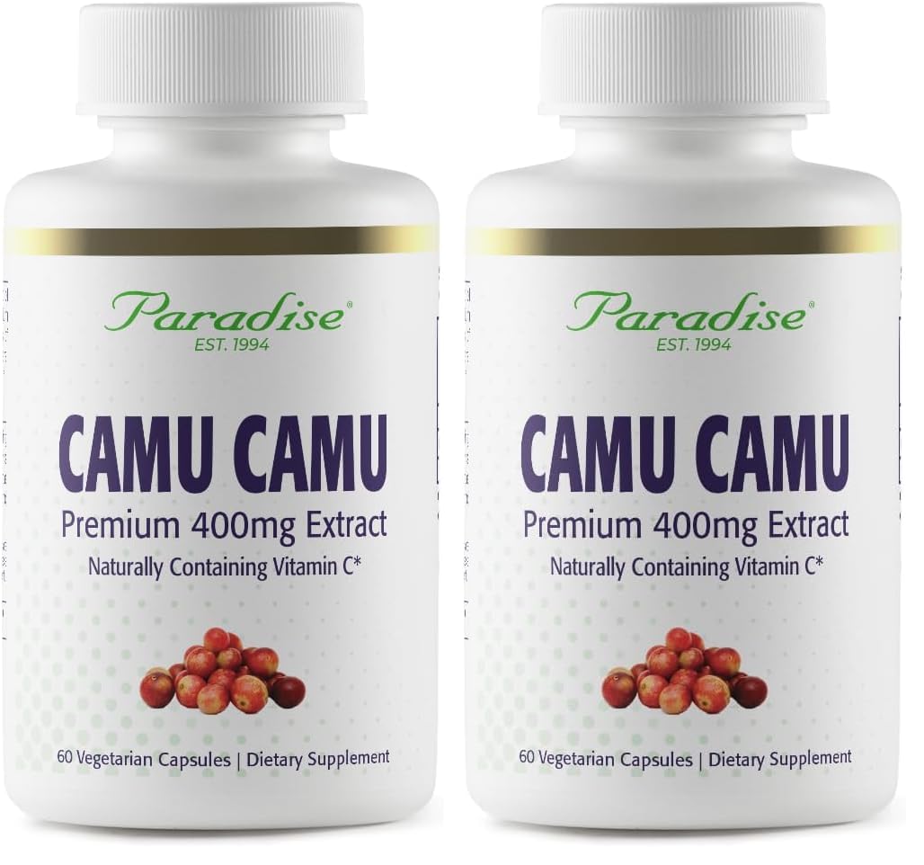 Bottle label and capsules of Paradise Herbs Camu Camu extract 400 mg