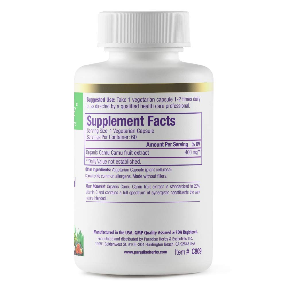 Capsules close-up of Paradise Herbs Camu Camu 400 mg